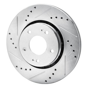 Mitsubishi Lancer Brake Rotor (1) - Front Left - R1 Concepts - Drilled & Slotted - Silver - `09-`15